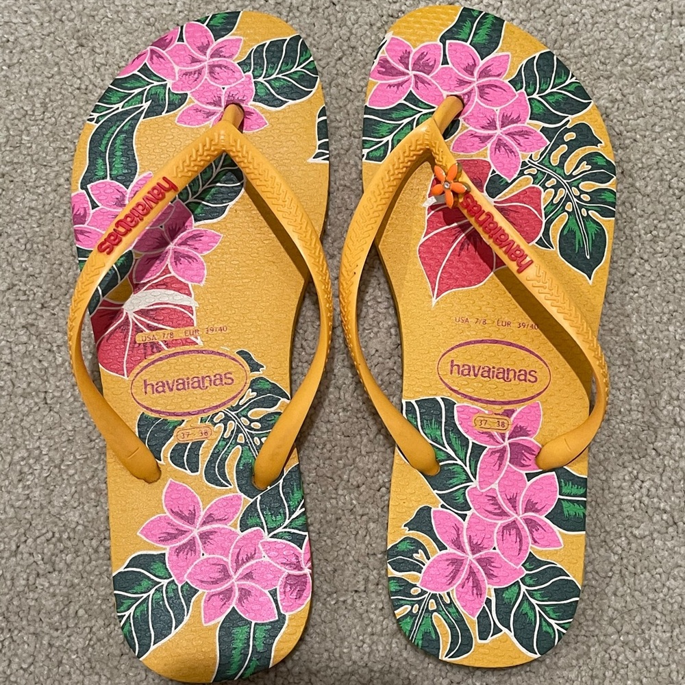 Yellow Floral Havaianas Flip Flops